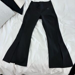 Adidas Black cropped kick Flare split front athletic pants